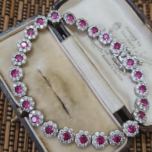 Diamonique tennisarmband i sterlingsilver, simulerade rubiner och diamanter
