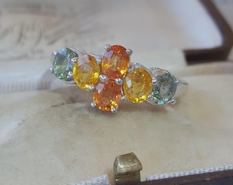 925 Sterling Silver Ring, Genuine Multicoloured Sapphire, Size T.5 US 9.75