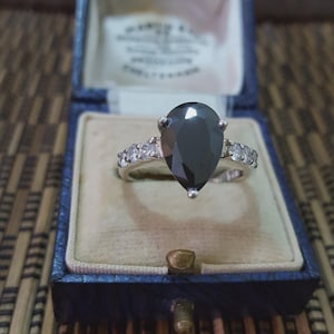 925 Sterling Silver Ring, Simulated Black And White Diamonds, Size P US 7.5