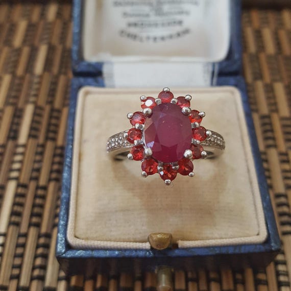 925 Sterling Silver Ring, Genuine Ruby, Red Spine… - image 2