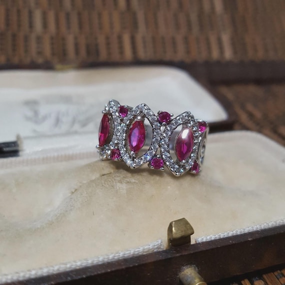 925 Sterling Silver Ring, Lab Created Ruby, Art N… - image 6