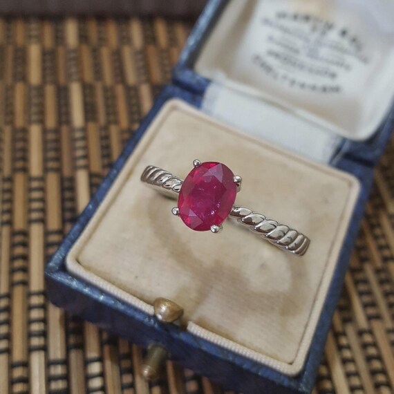 925 Sterling Silver Ring, Genuine Ruby, Solitaire… - image 6