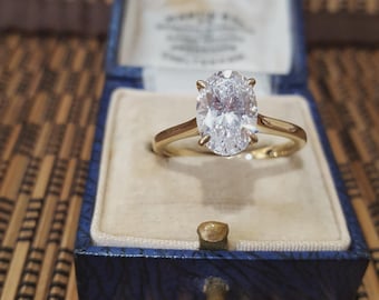 925 Sterling Silver Ring, Sparkly Simulated Diamond, Size P.5 US 7.75, Gold