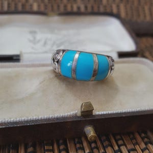 Vintage 925 sterlingsilverring, konstturkos kupolarmband, storlek M.5 US 6.5
