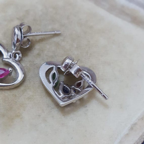 925 Sterling Silver Earrings, Ruby, Emerald And S… - image 7
