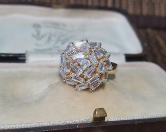 Bague Vintage Diamonique Des Années 1990 - Émeraude (CZ) Et Argent Sterling 925 - Taille US 7 - Occasion