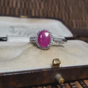 925 Sterling Silver Ring, Genuine Ruby, Topaz Halo, 1.47ct, Size R.5 US 8.75
