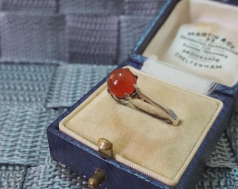 925 Sterling Silver Ring, Genuine Red Carnelian Ring, Size O US 7.25, Solitaire