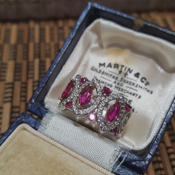 925 Sterling Silver Ring, Lab Created Ruby, Art N… - image 5