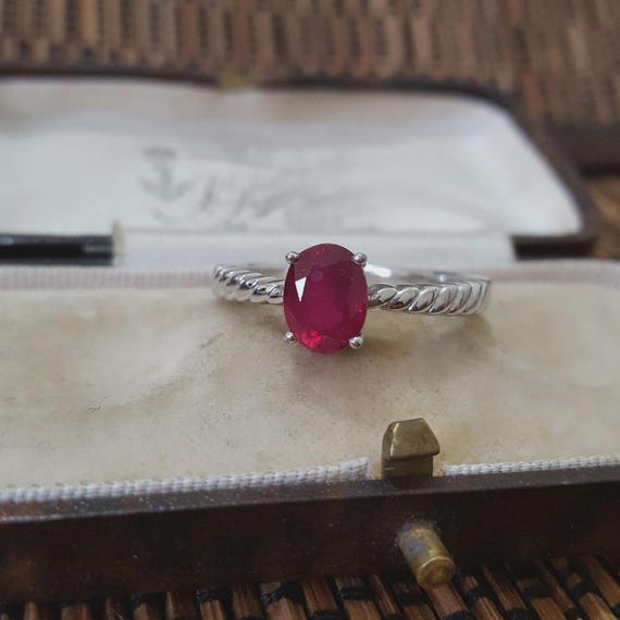 925 Sterling Silver Ring, Genuine Ruby, Solitaire… - image 2