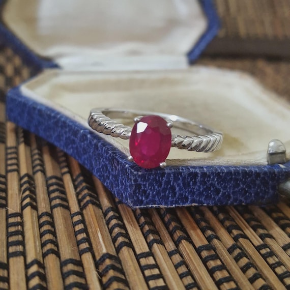 925 Sterling Silver Ring, Genuine Ruby, Solitaire… - image 1