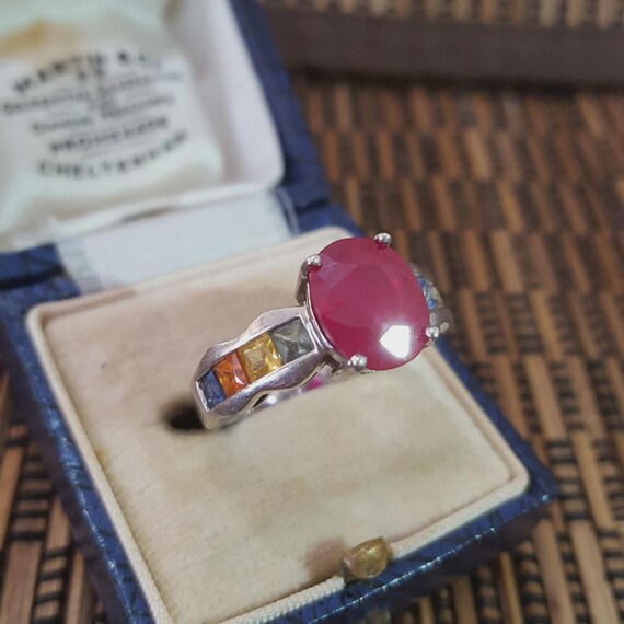 925 Sterling Silver Ring, Ruby And Multicoloured … - image 4