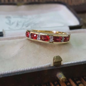 925 Sterling Silver Ring, Red Topaz Band Size Q.5 US 8.25, Gold Plated image 2