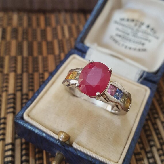925 Sterling Silver Ring, Ruby And Multicoloured … - image 2