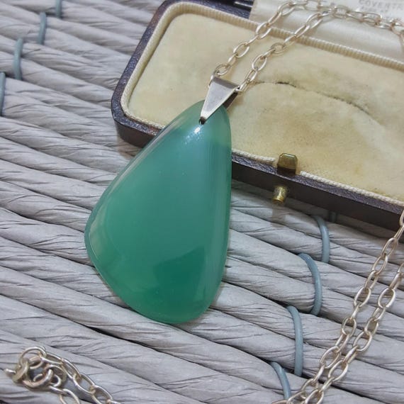 Sterling 925 925 Necklace Stone Green Silver Vintage アクセサリー Silver Agate Green Style Simple Pendant, Stone アクセサリー