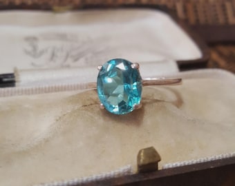 925 Sterling Silver Solitaire Ring, Paraiba Topaz Doublet, Size P US 7.5