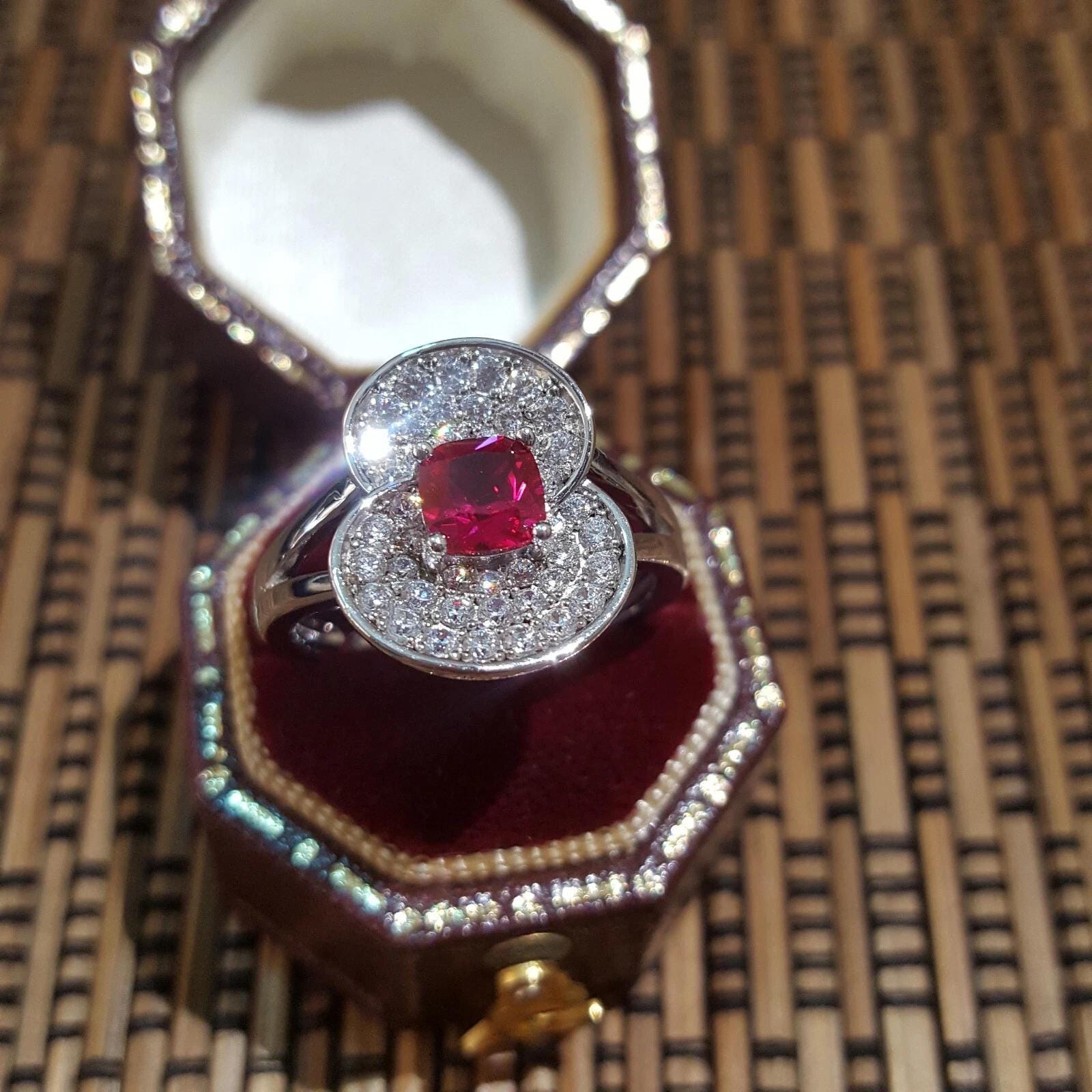 Anello Argento Sterling Con Rubino Creato | Taglia 8 Gioiello Artigianale India