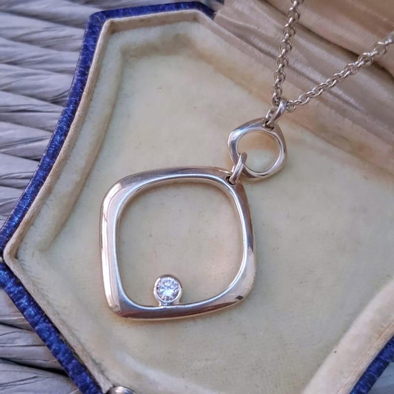 925 Sterling Silver Necklace, Geometrical Pendant, Adjustable Chain