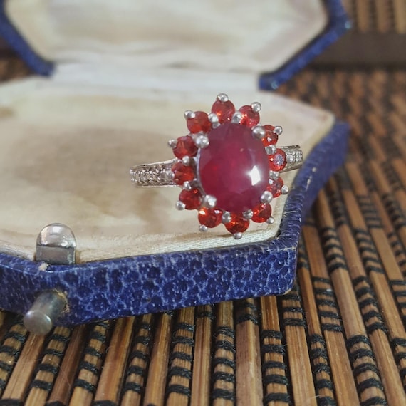 925 Sterling Silver Ring, Genuine Ruby, Red Spine… - image 1