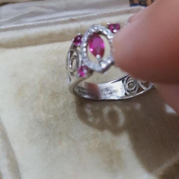 925 Sterling Silver Ring, Lab Created Ruby, Art N… - image 7
