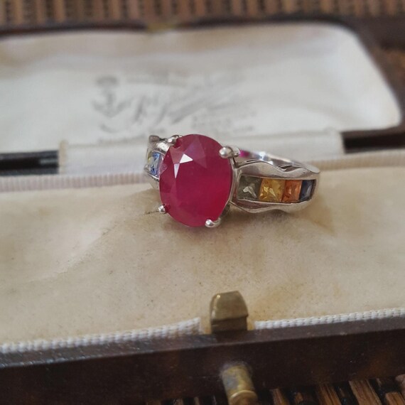 925 Sterling Silver Ring, Ruby And Multicoloured … - image 6