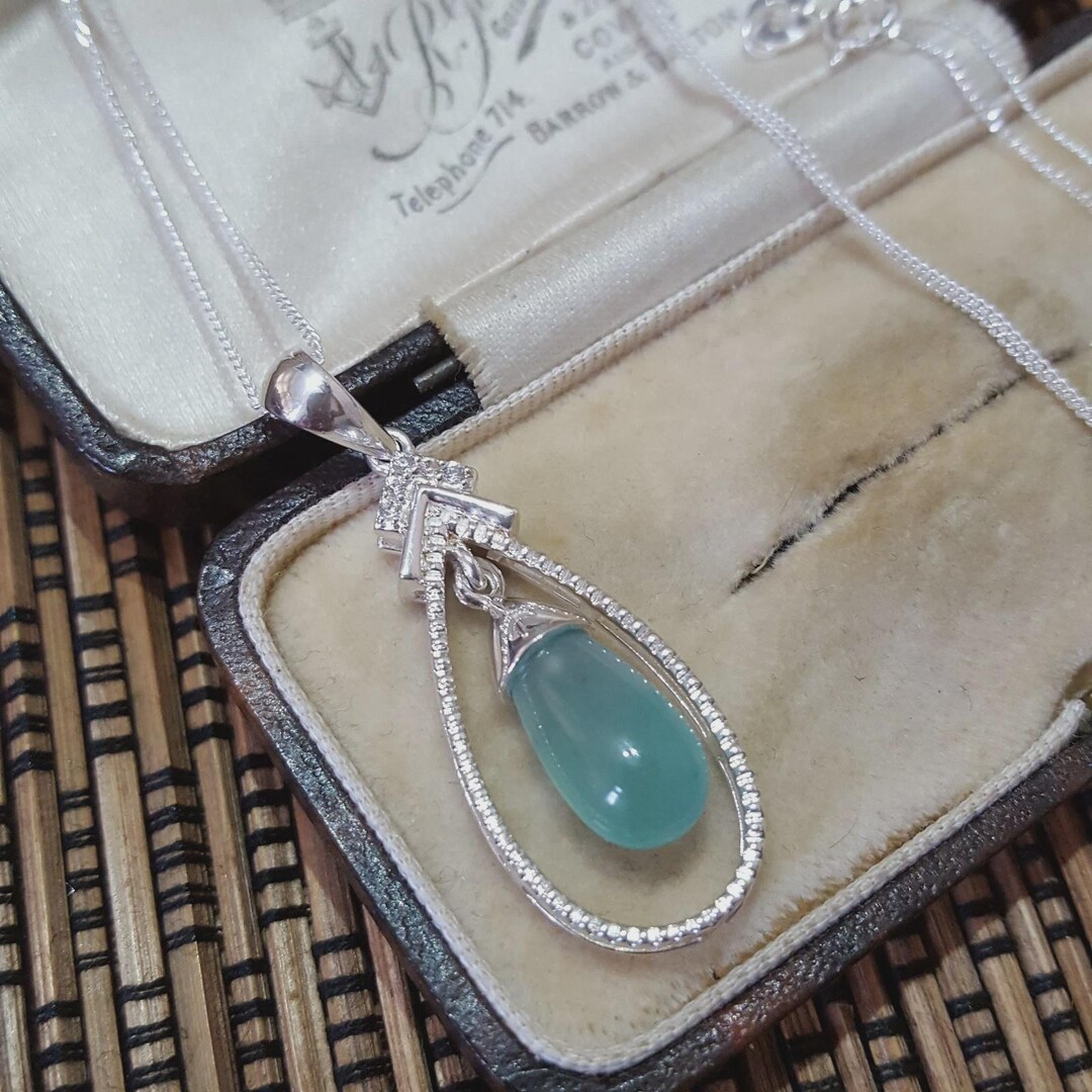 Pendentif Goutte D'Eau En Argent 925 & Verre Iridisé - Neuf Sans Emballage