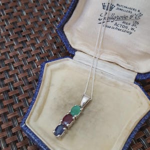 925 Sterling Silver Necklace, Emerald, Sapphire, Ruby Pendant, Multi Gemstones