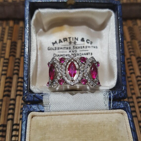 925 Sterling Silver Ring, Lab Created Ruby, Art N… - image 3