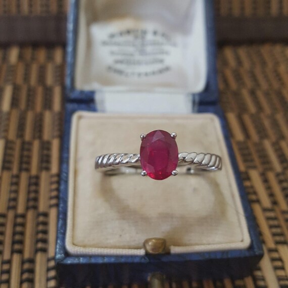 925 Sterling Silver Ring, Genuine Ruby, Solitaire… - image 4