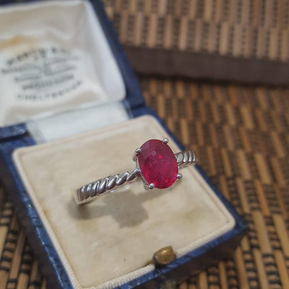 925 Sterling Silver Ring, Genuine Ruby, Solitaire… - image 5