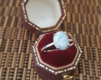 925 Sterling Silber Ring, Echter Blauer Larimar Solitär Ring, Größe O.5 UNS 7,5