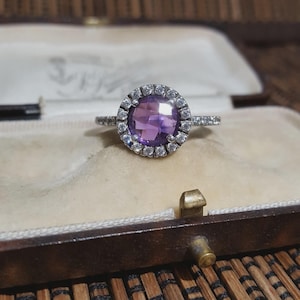 925 Sterling Silber Ring, Echter Amethyst Ring, Größe P.5 US 7.75,Silber Schmuck