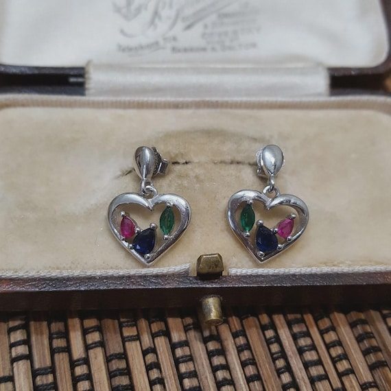925 Sterling Silver Earrings, Ruby, Emerald And S… - image 5
