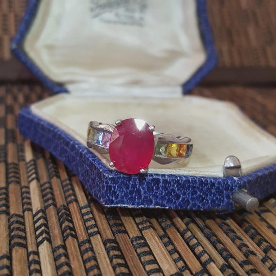 925 Sterling Silver Ring, Ruby And Multicoloured … - image 7