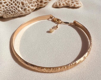 FLORAL BANGLE BRACELET | Gold Bracelet, 14k Gold Fill