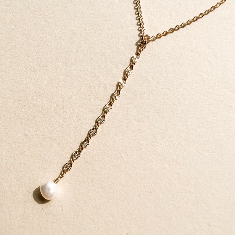 PEARL LARIAT NECKLACE / Gold Filled, Wedding Necklace, Bridal Jewelry image 4