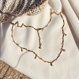 PEARL CHOKER NECKLACE / Mother of Pearl, 14k Gold Fill Chain Necklace