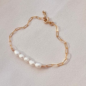 PEARL CHAIN BRACELET | Freshwater Pearl Bracelet, Paperclip Chain Bracelet
