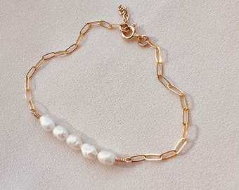 PEARL CHAIN BRACELET | Freshwater Pearl Bracelet, Paperclip Chain Bracelet