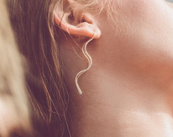 WAVY GOLD EARRINGS | Handmade Squiggle Earrings, 14k Gold Fill, Sterling Silver