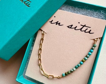 TURQUOISE CHAIN ANKLET | Natural Faceted Turquoise, 14k Gold Fill Paperclip Chain Anklet