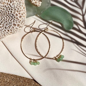 JADE HOOP EARRINGS 14k Gold Fill, Statement Hoops image 1