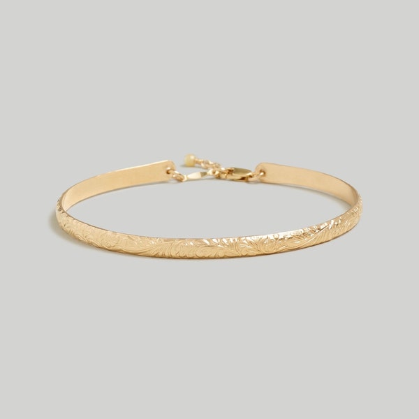FLORAL BANGLE BRACELET | Gold Bracelet, 14k Gold Fill