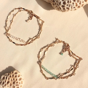 GEMSTONE/ PEARL BRACELET | 14k Gold Fill, Sterling Silver, Double Strand Chain Bracelet