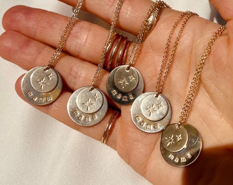 CUSTOM DOUBLE DISC Necklace | Custom Name Necklace, Hand Stamped Mama Necklace