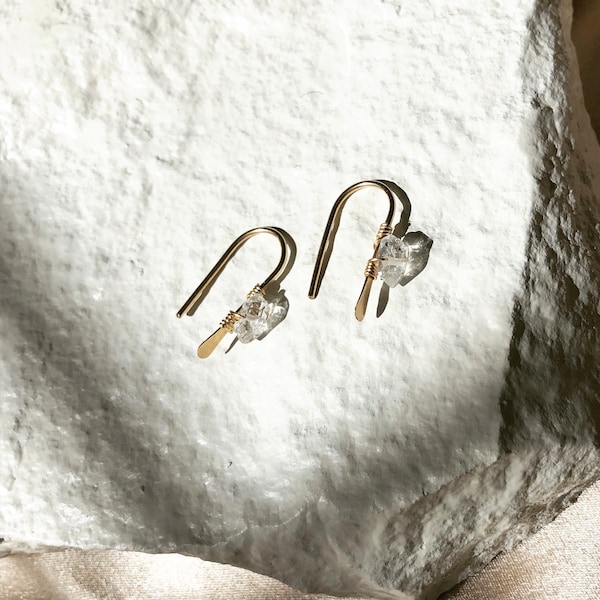 BOUCLES D'OREILLES DIAMANT HERKIMER | Boucles d'oreilles Minimal, dorées et argentées