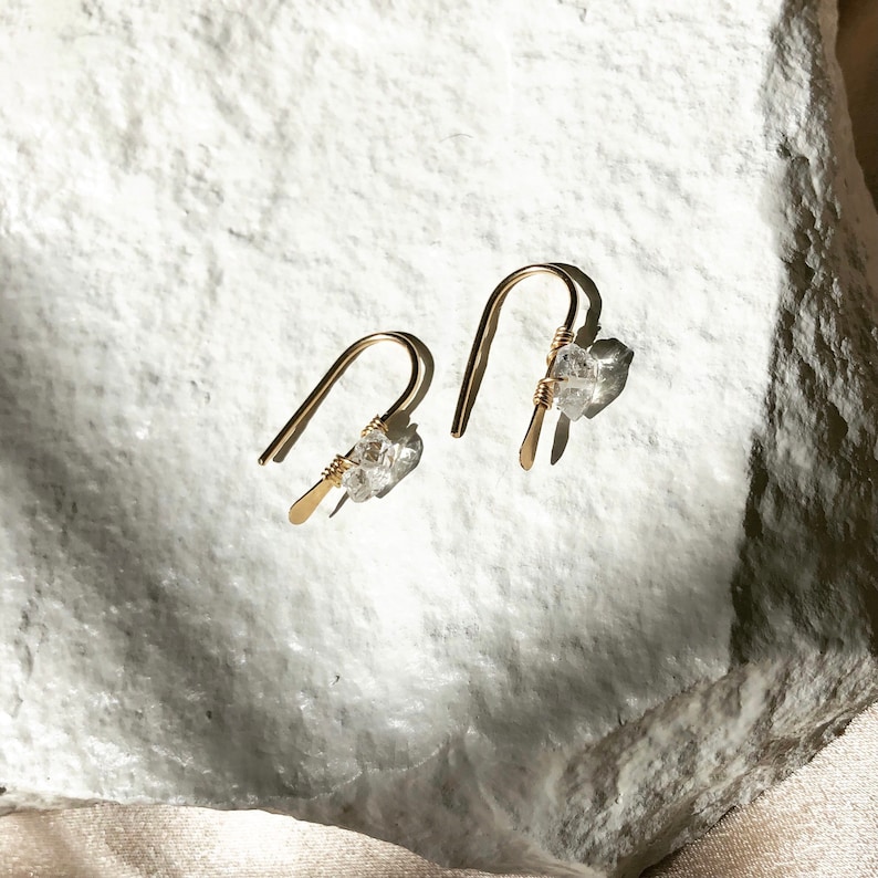 HERKIMER DIAMOND EARRINGS Minimal, Gold and Silver Earrings image 1