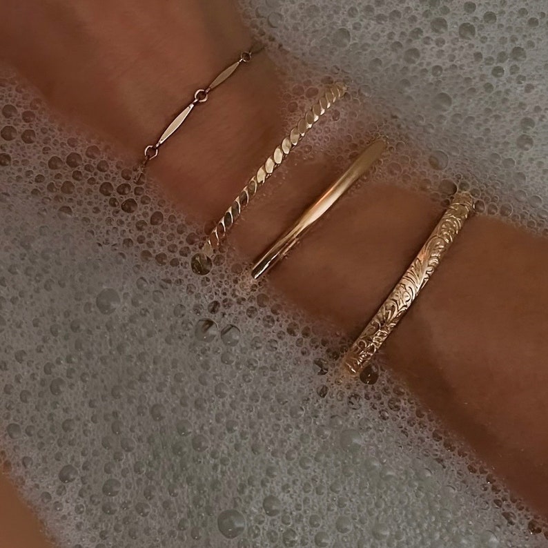 FLORAL BANGLE BRACELET Gold Bracelet, 14k Gold Fill image 7