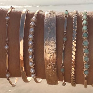 THICK FLORAL BRACELET | Gold Bangle, 14k Gold Fill, Sterling Silver