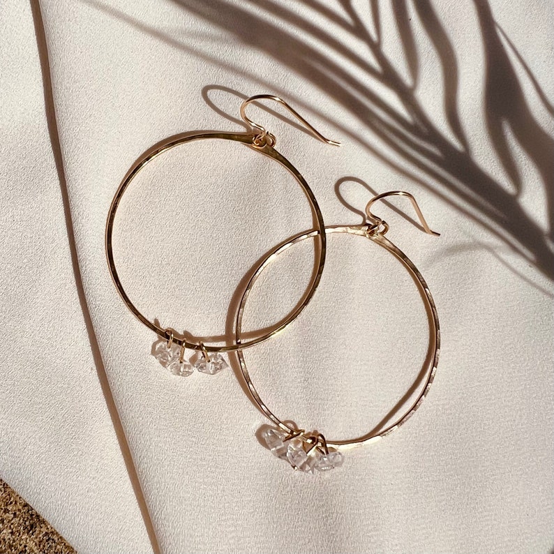 HERKIMER DIAMOND HOOP Earrings 14k Gold Fill, Statement Hoops zdjęcie 1